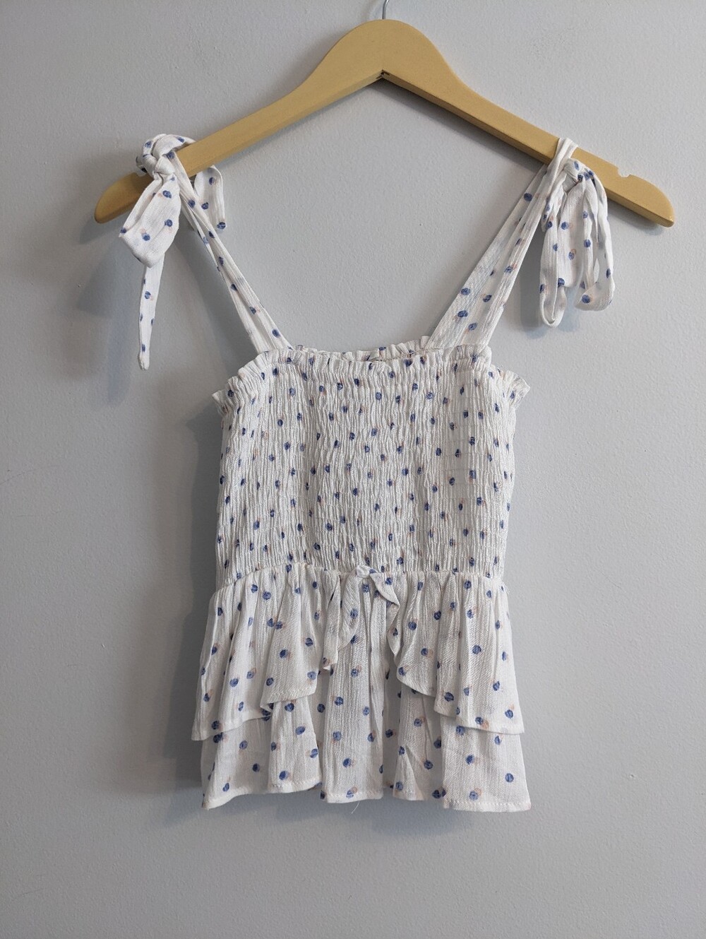 Paper Crane Shirred Smocked Bodice Peplum Top | XS